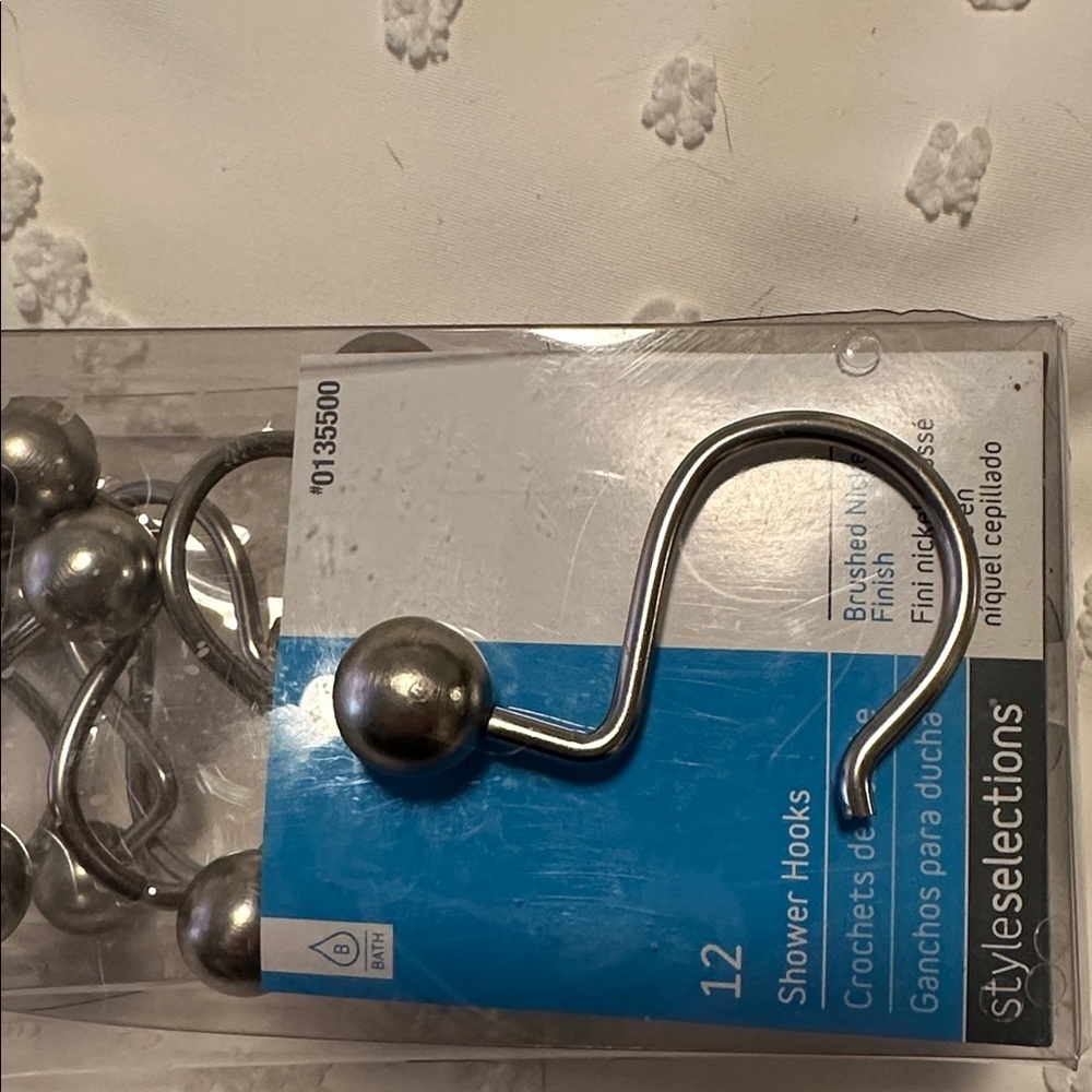 Shower curtain hooks brushed nickel finish New in box 12 hooks